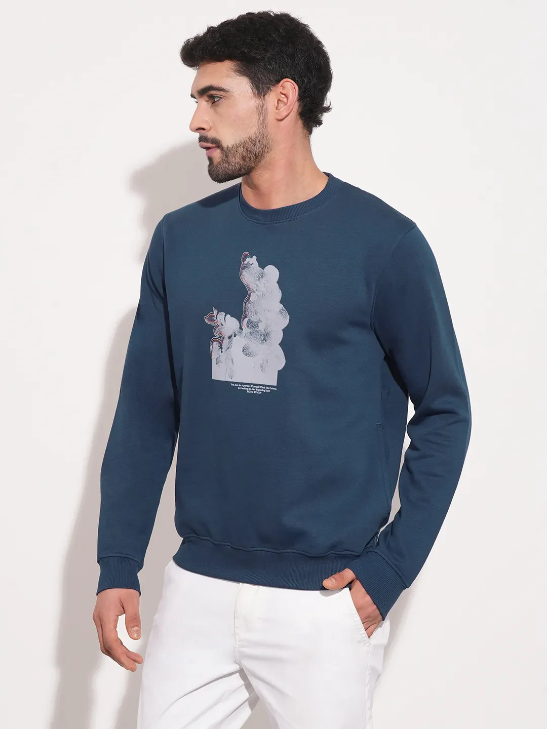 Blue Regular Fit Round Neck Long Sleeves Men's Sweatshirt by Being Human Clothing - Image 2