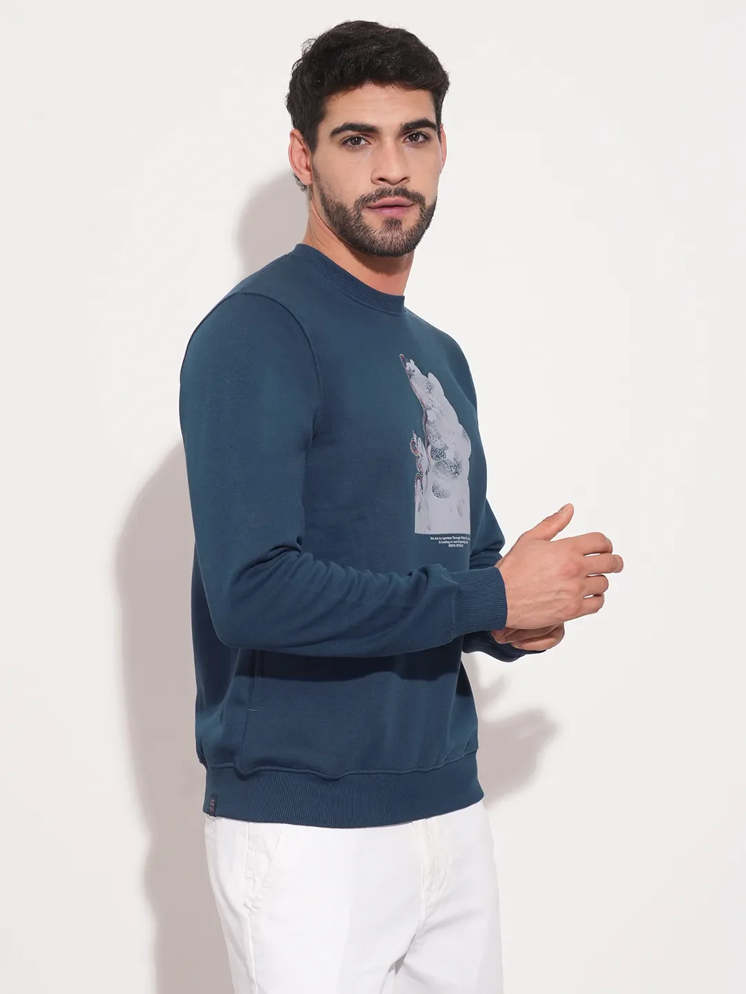 Blue Regular Fit Round Neck Long Sleeves Men's Sweatshirt by Being Human Clothing - Image 3