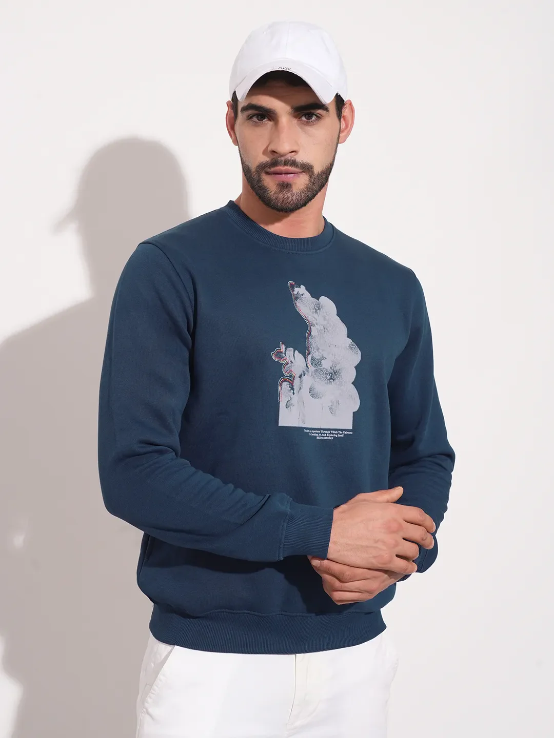 Blue Regular Fit Round Neck Long Sleeves Men's Sweatshirt by Being Human Clothing - Image 5
