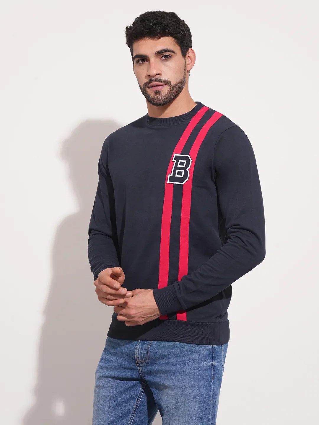 Blue Regular Fit Round Neck Long Sleeves Men's Sweatshirt by Being Human Clothing - Image 2