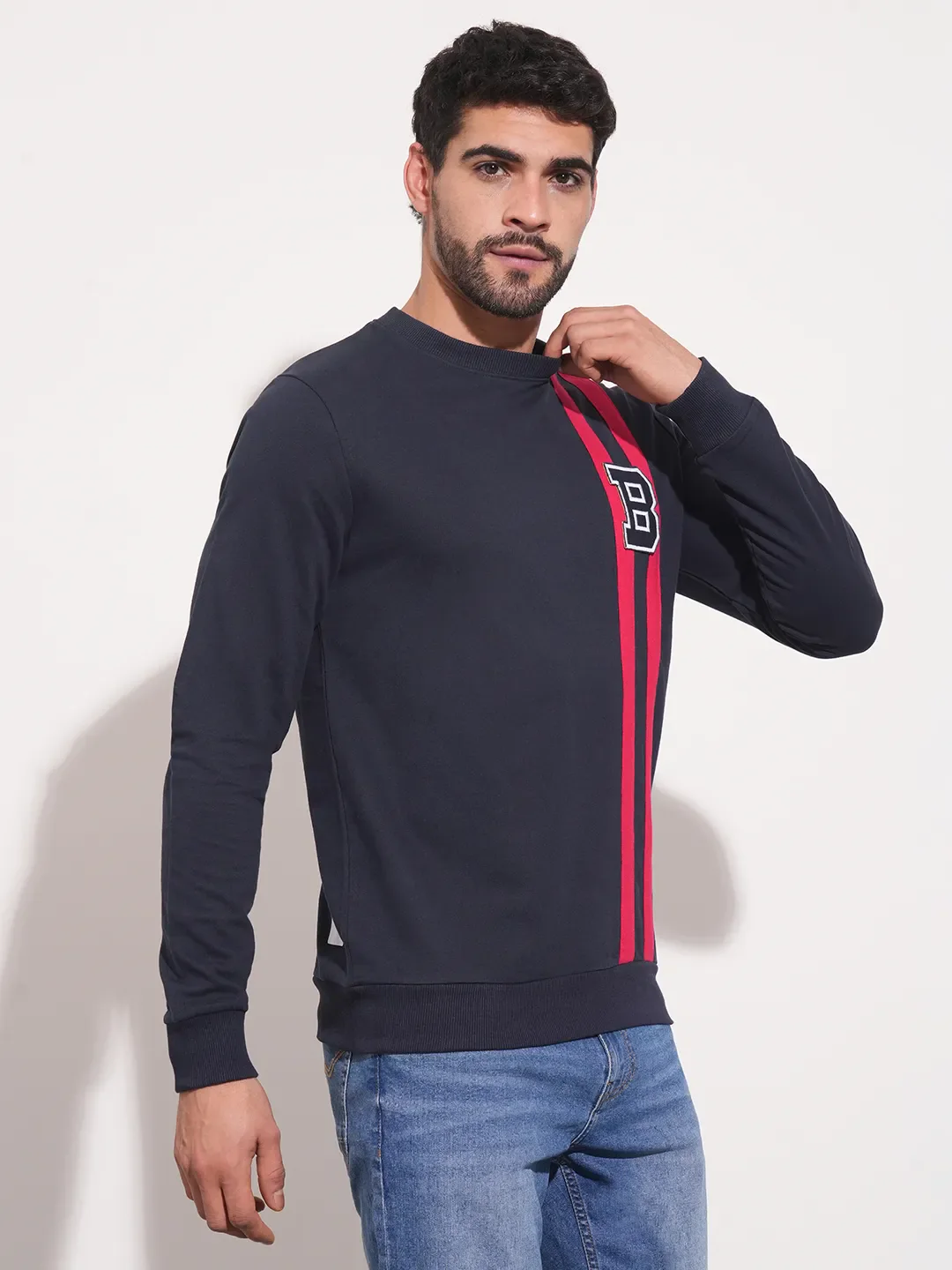 Blue Regular Fit Round Neck Long Sleeves Men's Sweatshirt by Being Human Clothing - Image 3