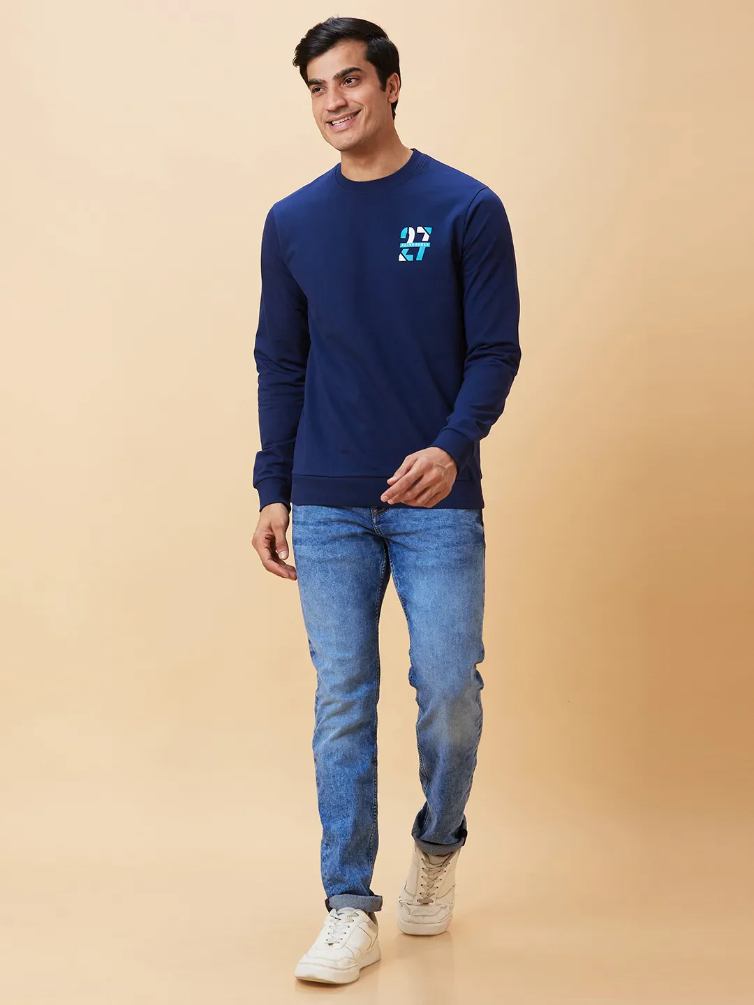 Blue Regular Fit Round Neck Long Sleeves Men's Sweatshirt by Being Human Clothing - Image 2