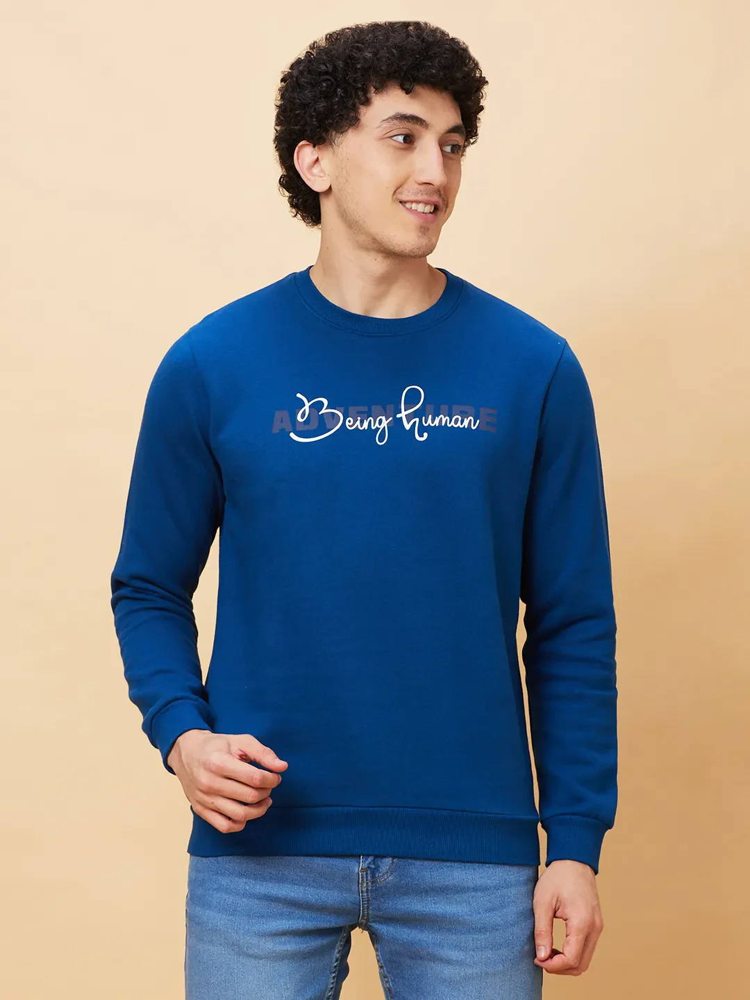 Blue Regular Fit Round Neck Long Sleeves Men's Sweatshirt by Being Human Clothing