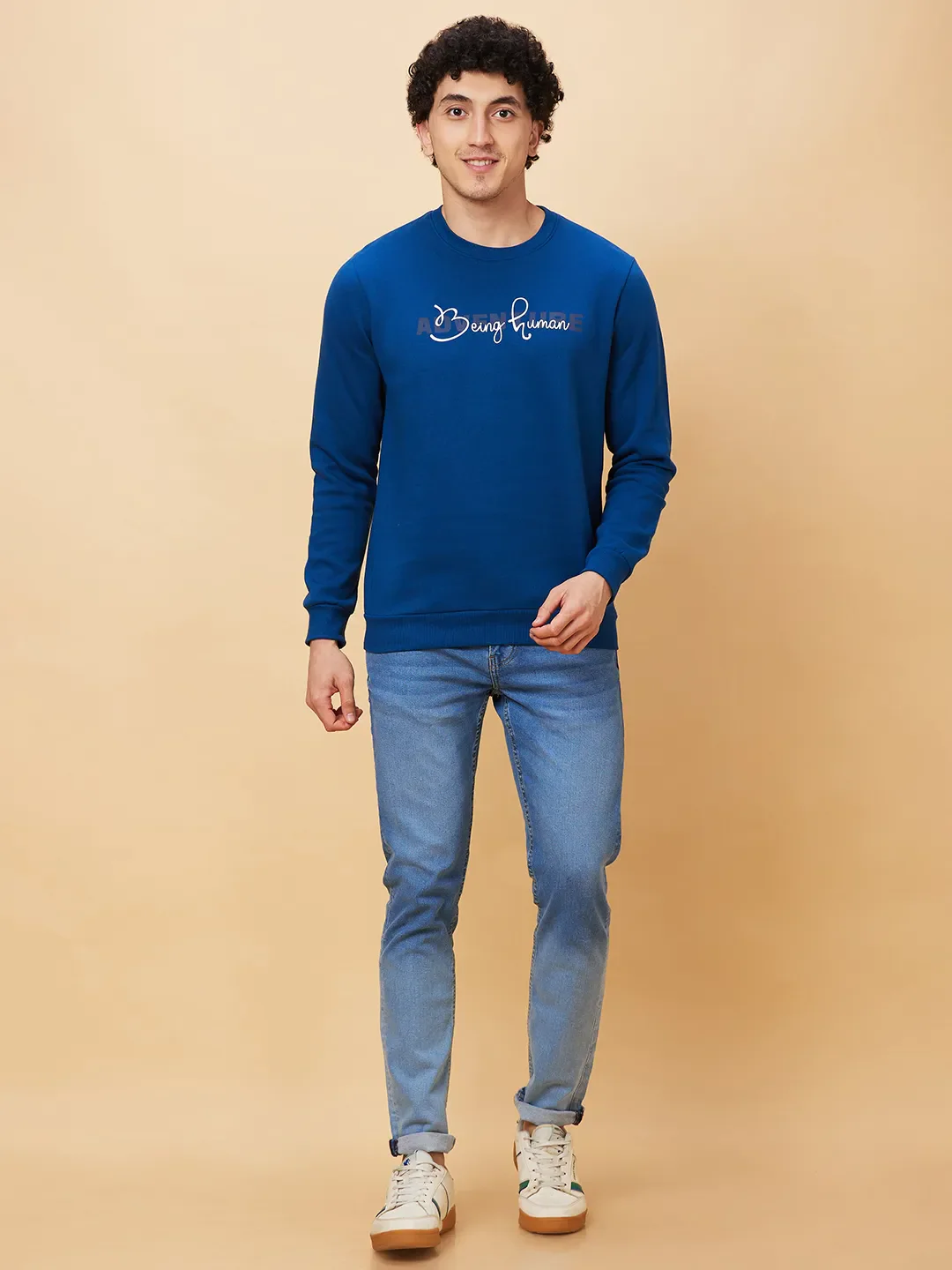 Blue Regular Fit Round Neck Long Sleeves Men's Sweatshirt by Being Human Clothing - Image 2