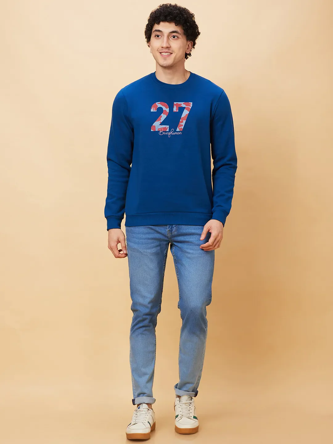 Blue Regular Fit Round Neck Long Sleeves Men's Sweatshirt by Being Human Clothing - Image 2