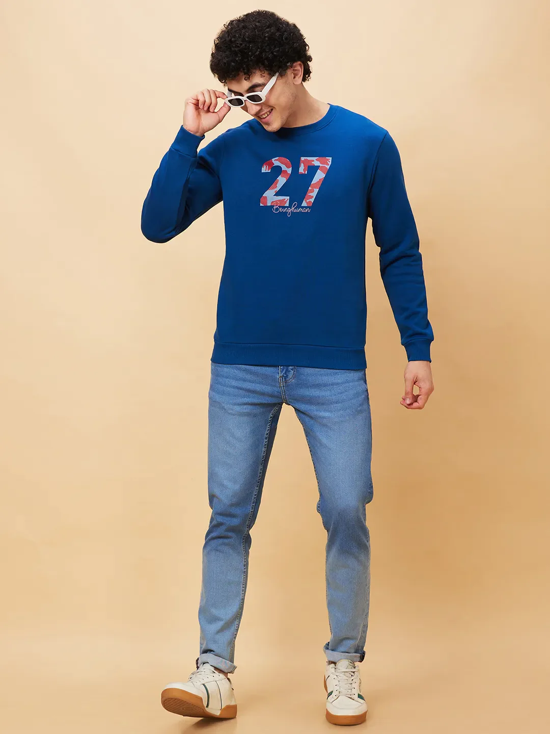 Blue Regular Fit Round Neck Long Sleeves Men's Sweatshirt by Being Human Clothing - Image 6
