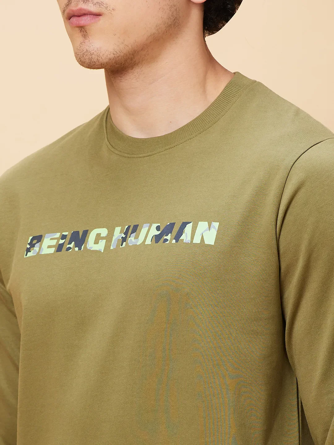 Olive Regular Fit Round Neck Long Sleeves Men's Sweatshirt by Being Human Clothing - Image 5