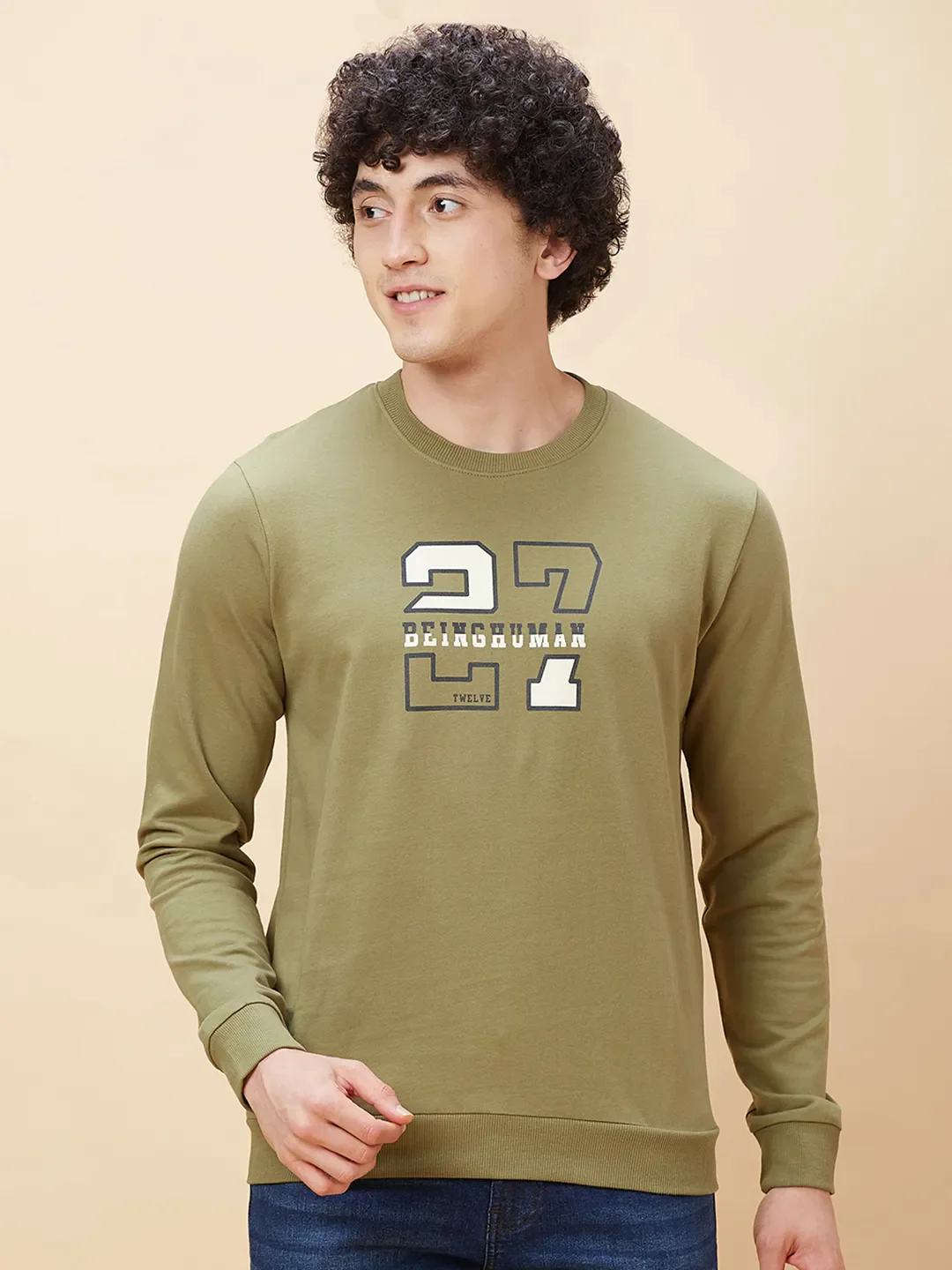 Olive Regular Fit Round Neck Long Sleeves Men's Sweatshirt by Being Human Clothing