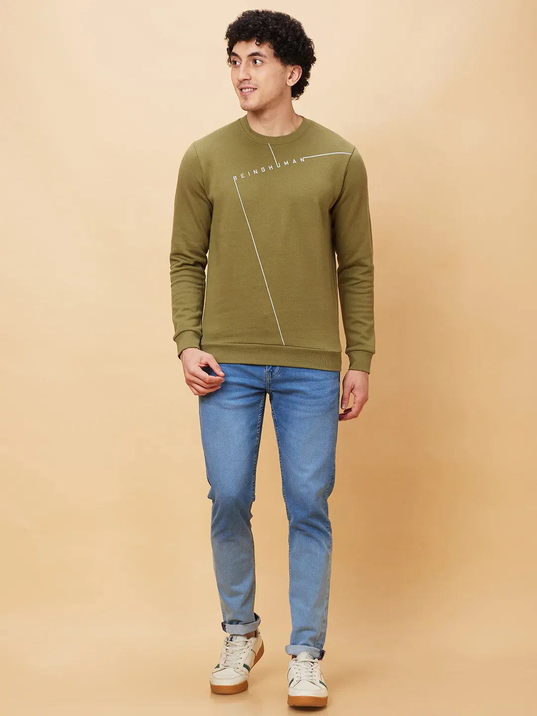 Olive Regular Fit Round Neck Long Sleeves Men's Sweatshirt by Being Human Clothing - Image 4