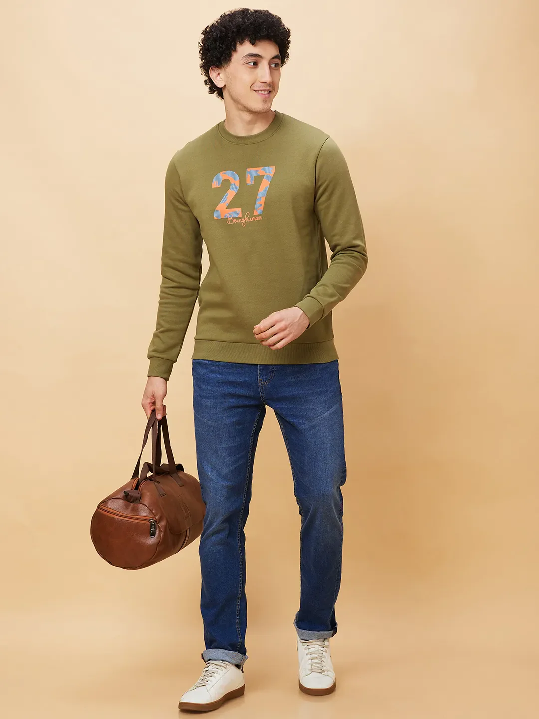 Olive Regular Fit Round Neck Long Sleeves Men's Sweatshirt by Being Human Clothing - Image 6