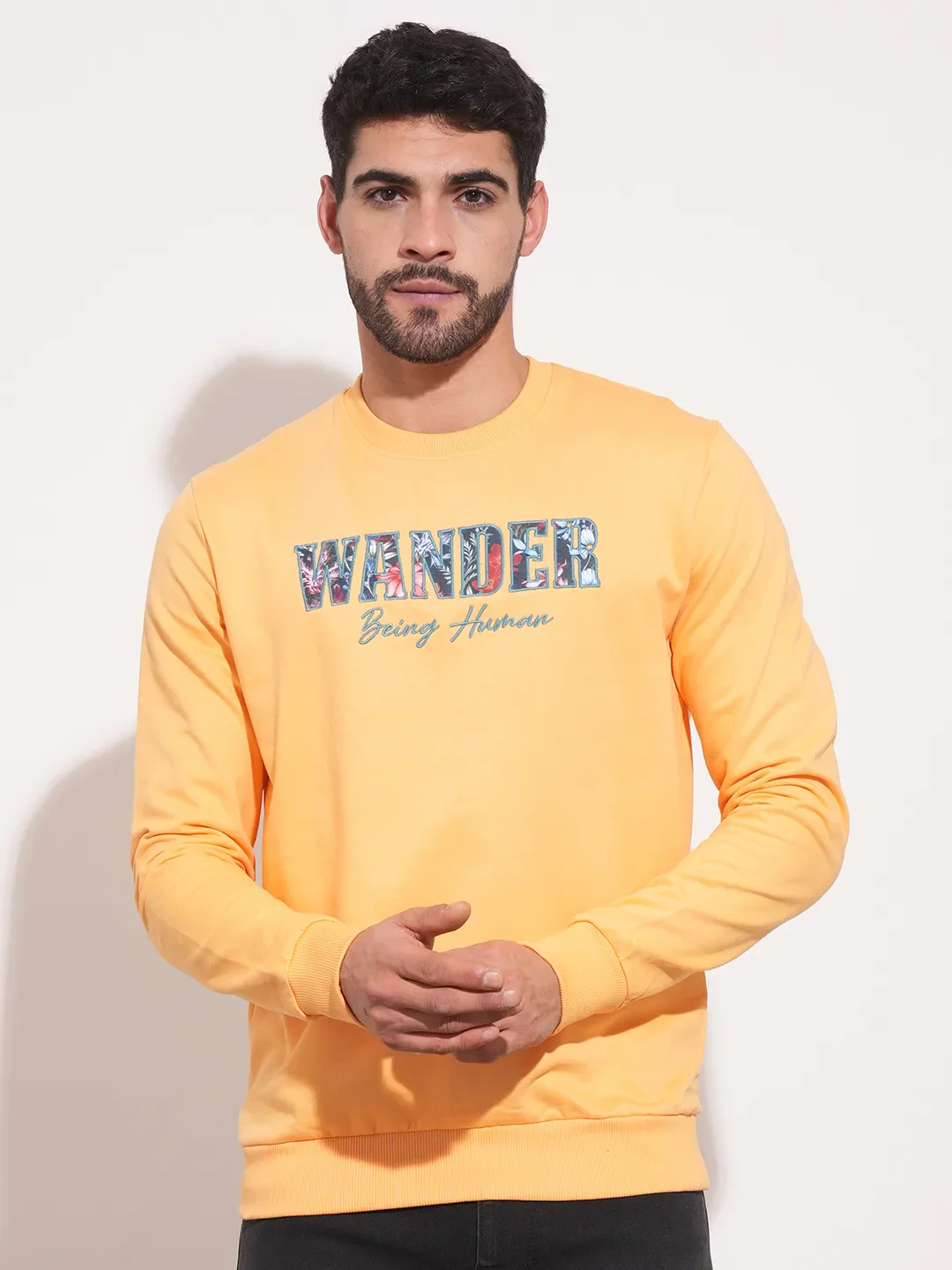 Orange Regular Fit Round Neck Long Sleeves Men's Sweatshirt by Being Human Clothing