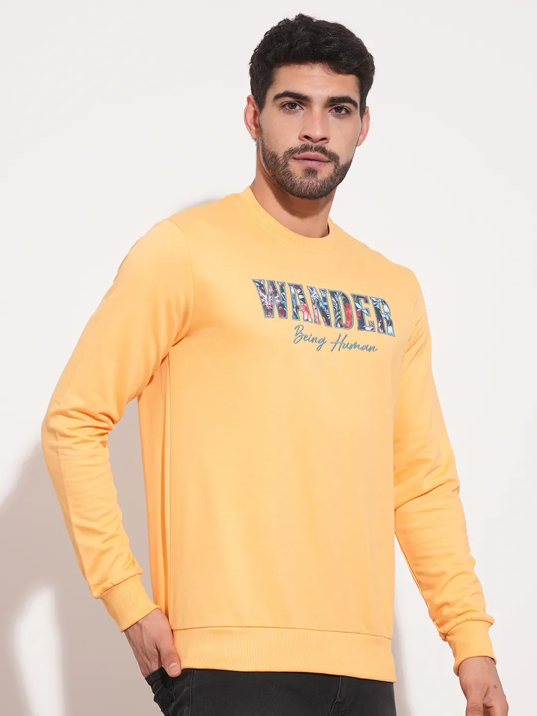 Orange Regular Fit Round Neck Long Sleeves Men's Sweatshirt by Being Human Clothing - Image 5