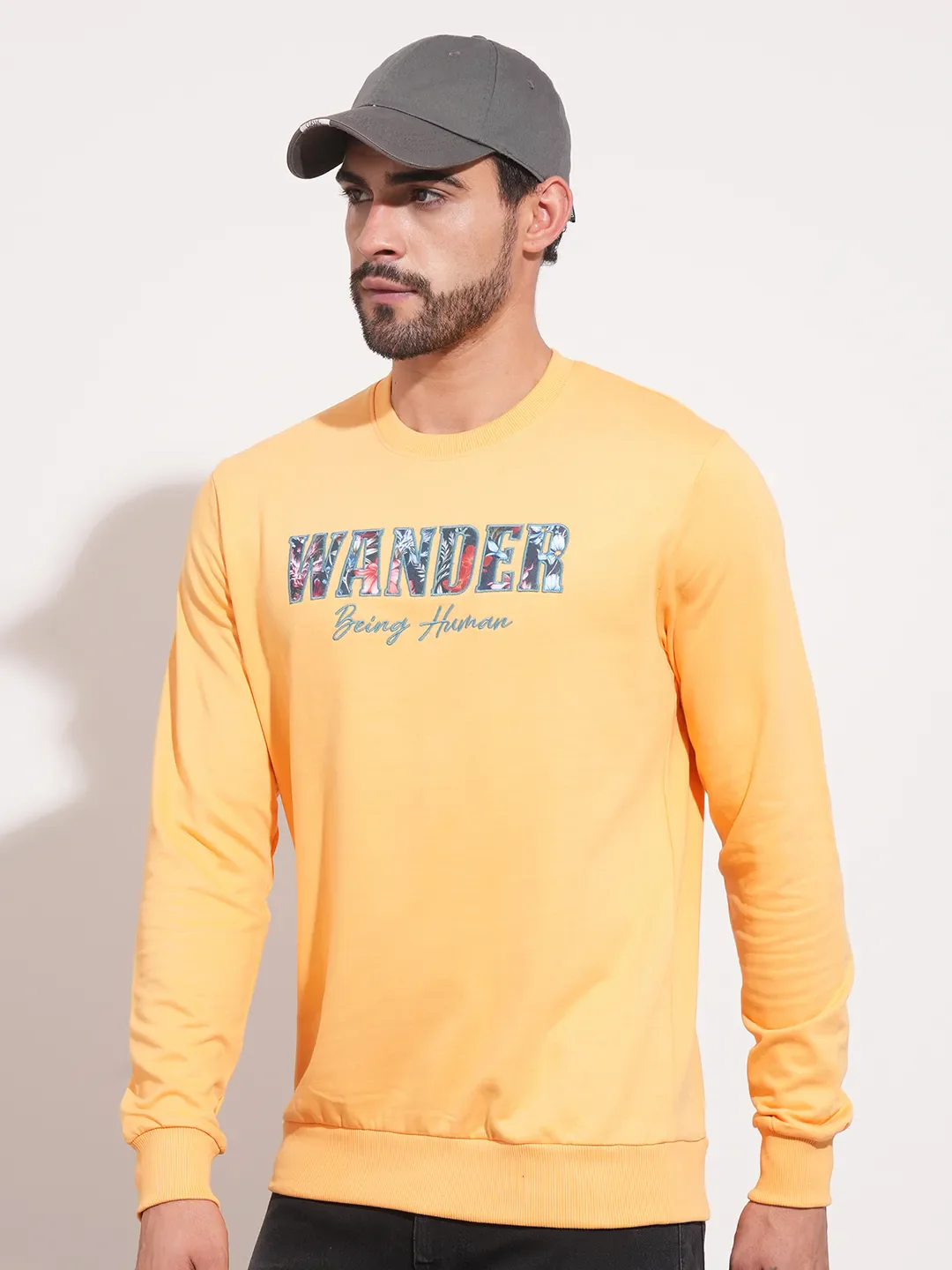Orange Regular Fit Round Neck Long Sleeves Men's Sweatshirt by Being Human Clothing - Image 6