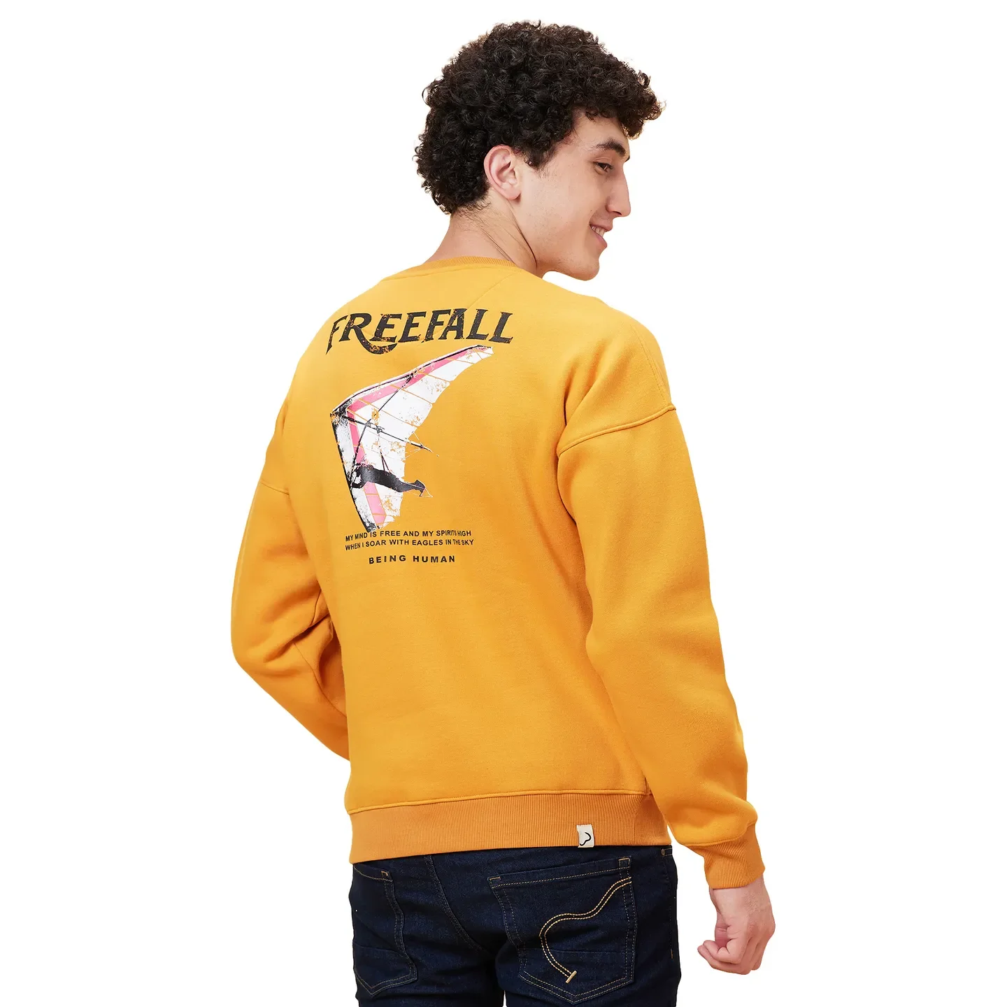 Orange Regular Fit Round Neck Long Sleeves Men's Sweatshirt by Being Human Clothing - Image 3