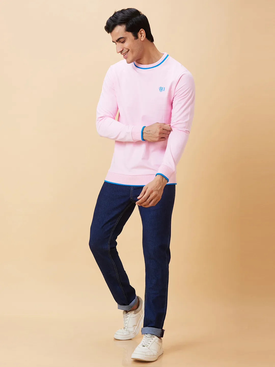 Pink Regular Fit Round Neck Long Sleeves Men's Sweatshirt by Being Human Clothing - Image 5
