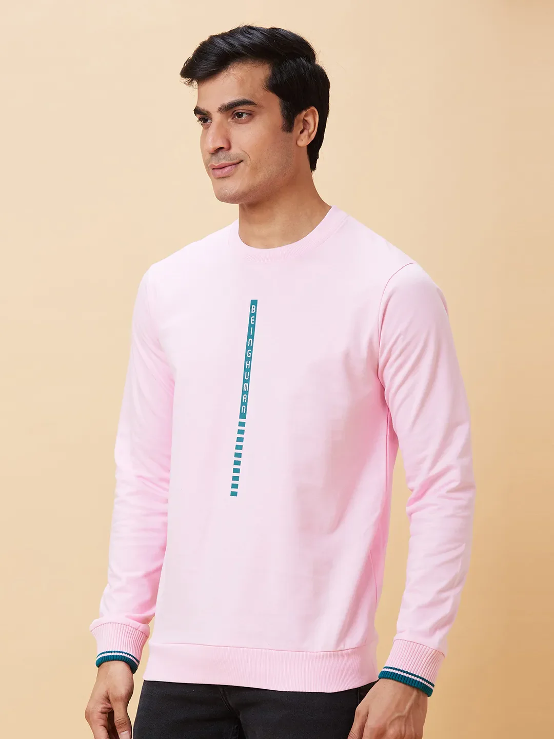 Pink Regular Fit Round Neck Long Sleeves Men's Sweatshirt by Being Human Clothing - Image 3
