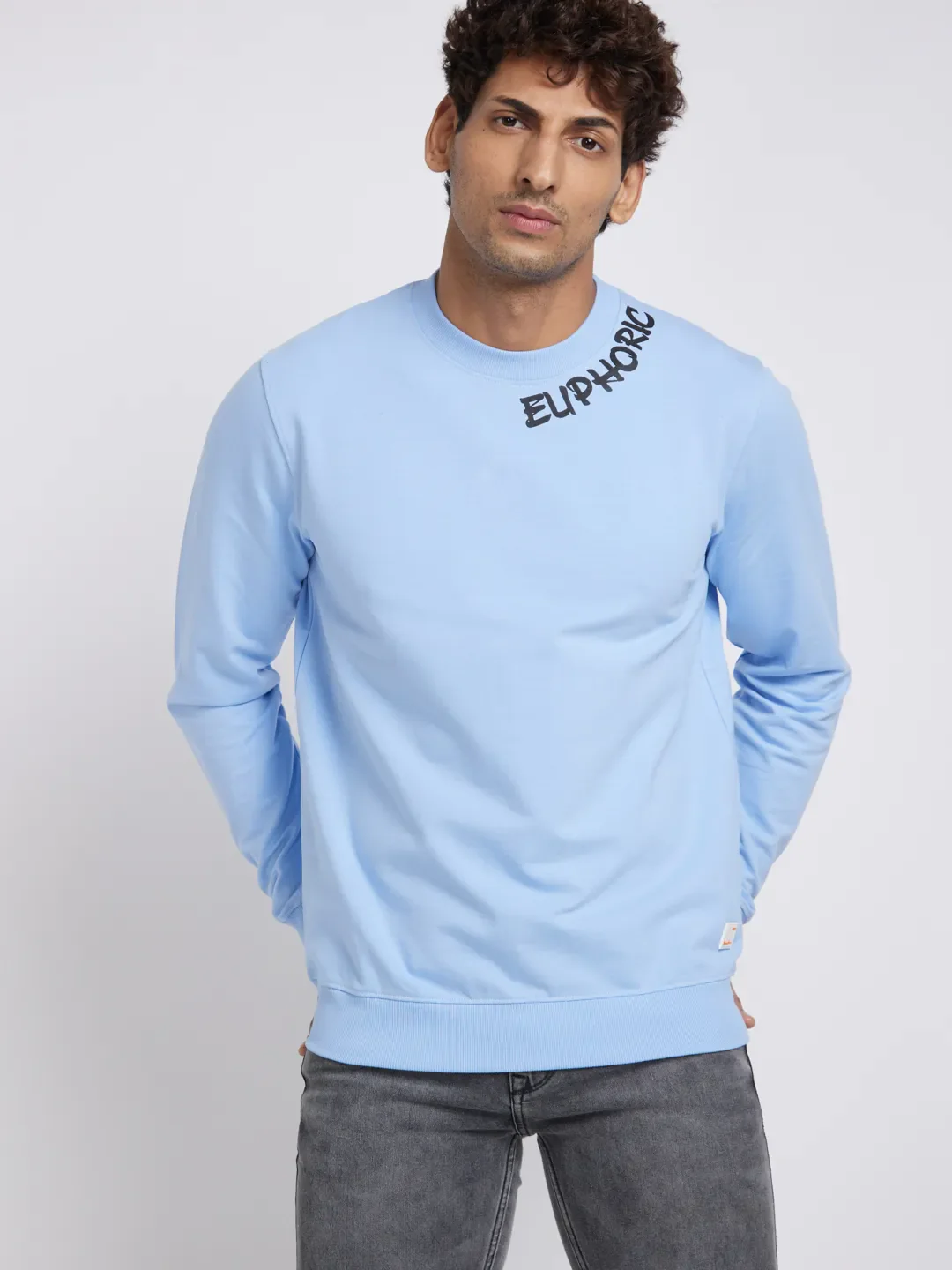 Sky Blue Regular Fit Round Neck Men's Sweatshirt by Being Human Clothing