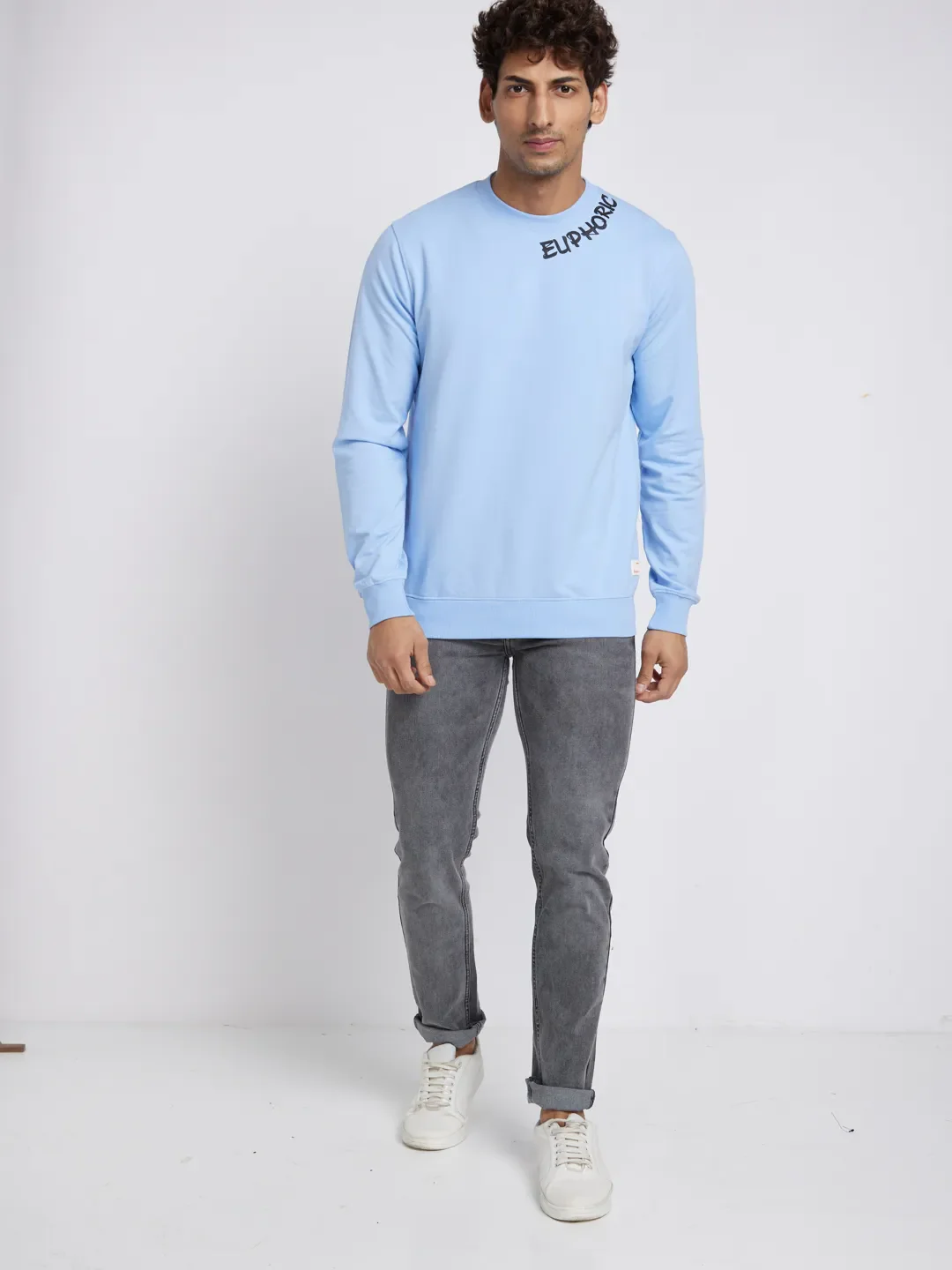 Sky Blue Regular Fit Round Neck Men's Sweatshirt by Being Human Clothing - Image 5