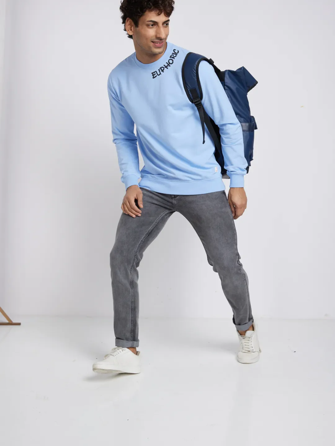 Sky Blue Regular Fit Round Neck Men's Sweatshirt by Being Human Clothing - Image 6