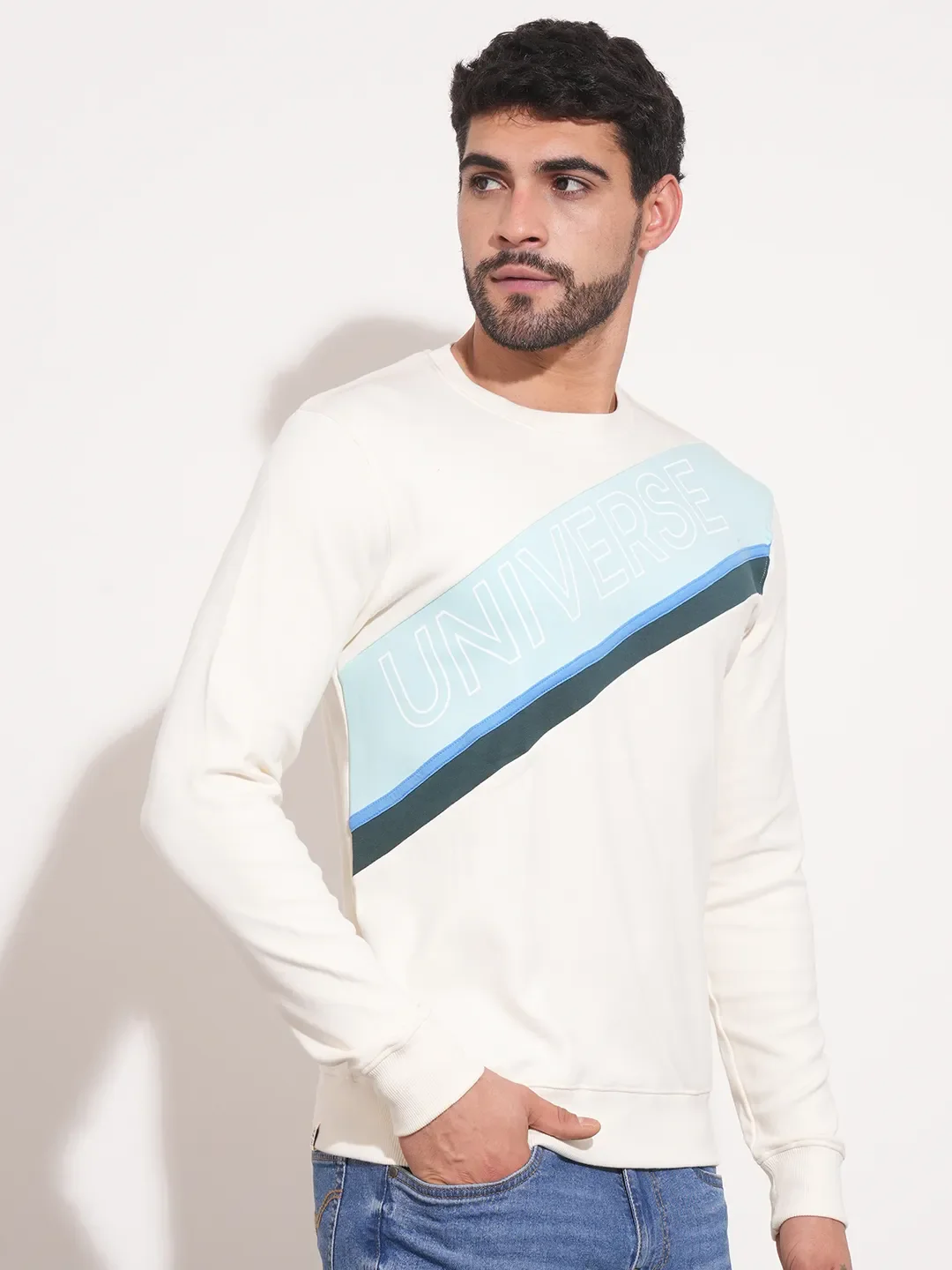 White Regular Fit Round Neck Long Sleeves Men's Sweatshirt by Being Human Clothing - Image 5