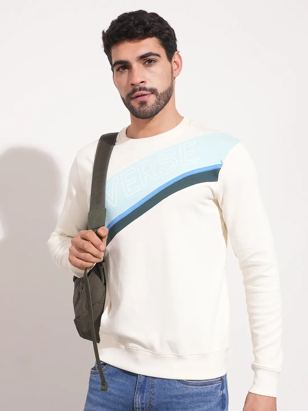 White Regular Fit Round Neck Long Sleeves Men's Sweatshirt by Being Human Clothing - Image 6