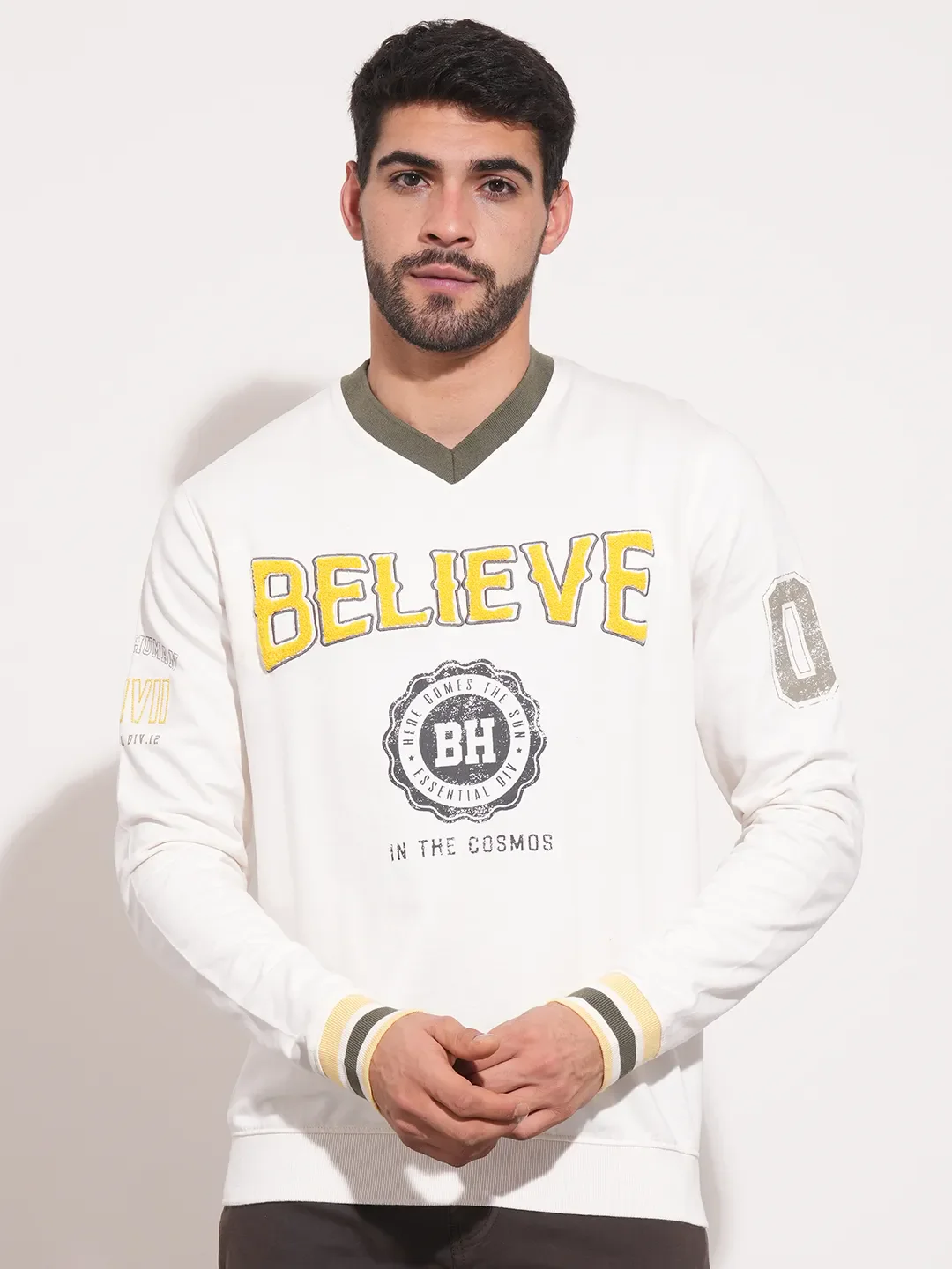 White Regular Fit Round Neck Long Sleeves Men's Sweatshirt by Being Human Clothing