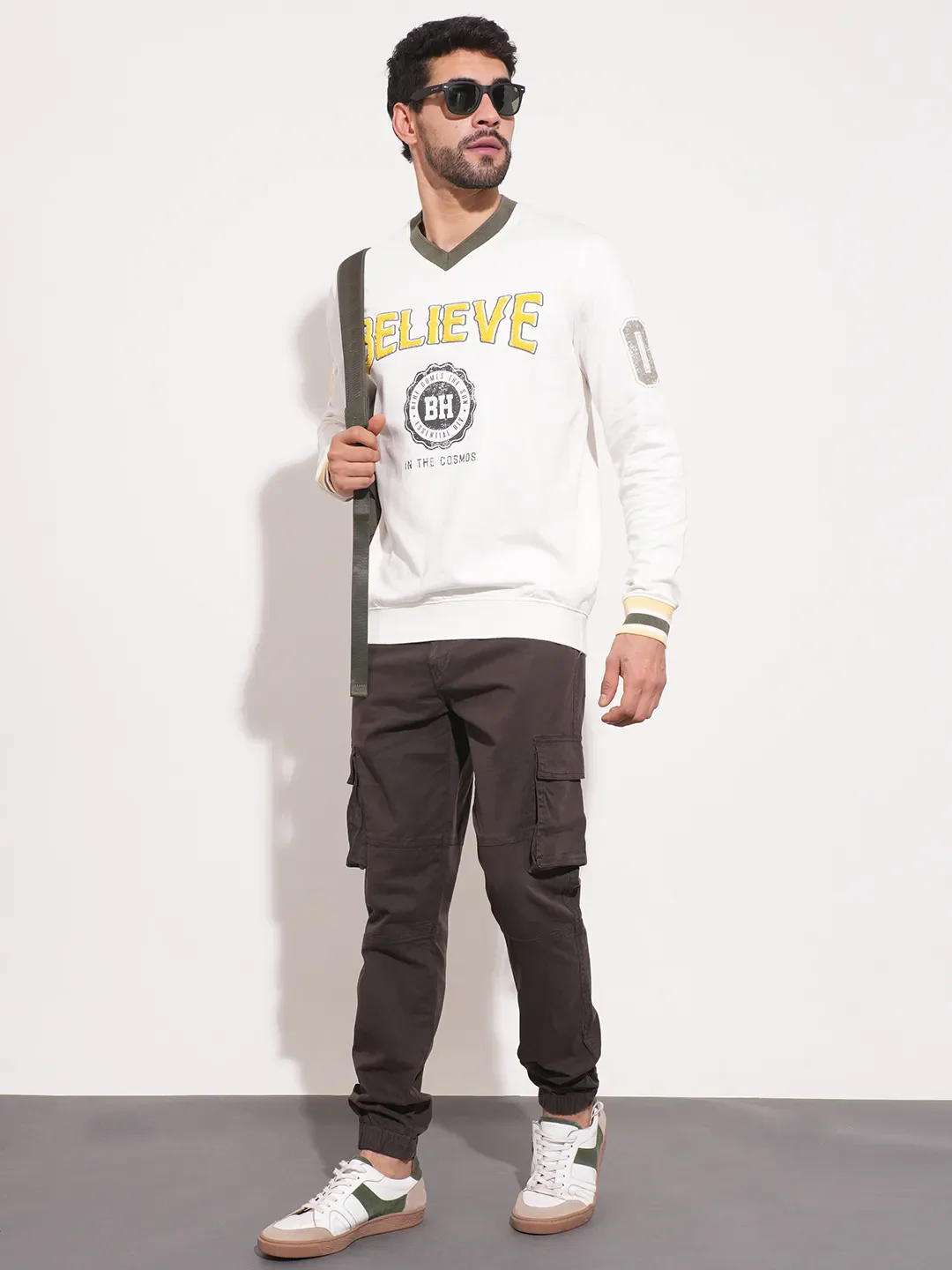 White Regular Fit Round Neck Long Sleeves Men's Sweatshirt by Being Human Clothing - Image 2