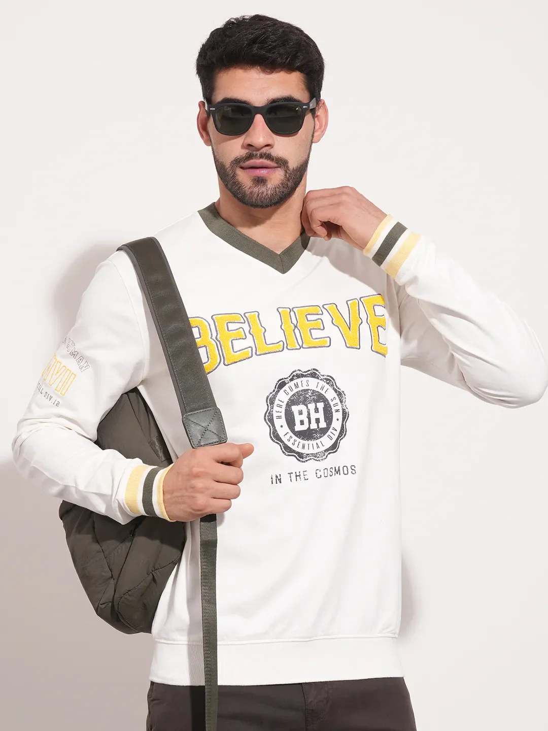 White Regular Fit Round Neck Long Sleeves Men's Sweatshirt by Being Human Clothing - Image 6