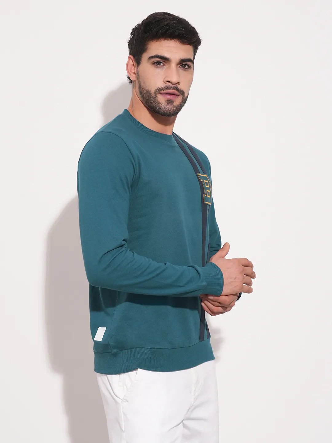 Green Regular Fit Round Neck Long Sleeves Men's Sweatshirt by Being Human Clothing - Image 3