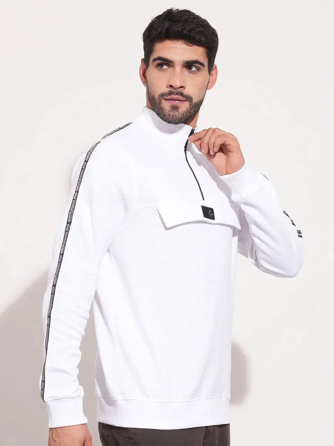 White Regular Fit Round Neck Long Sleeves Men's Sweatshirt by Being Human Clothing - Image 6