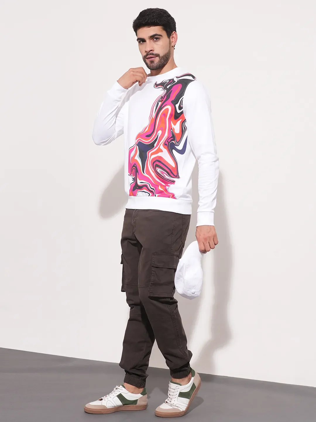 White Regular Fit Round Neck Long Sleeves Men's Sweatshirt by Being Human Clothing - Image 2