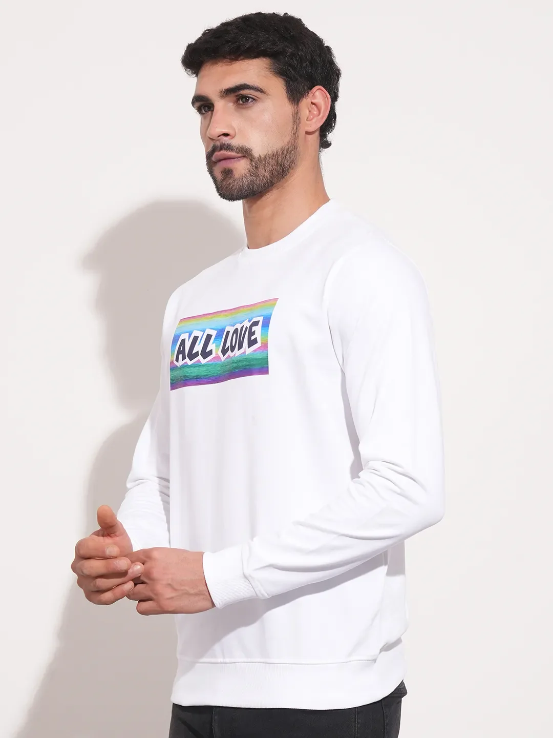 White Regular Fit Round Neck Men's Sweatshirt by Being Human Clothing - Image 4