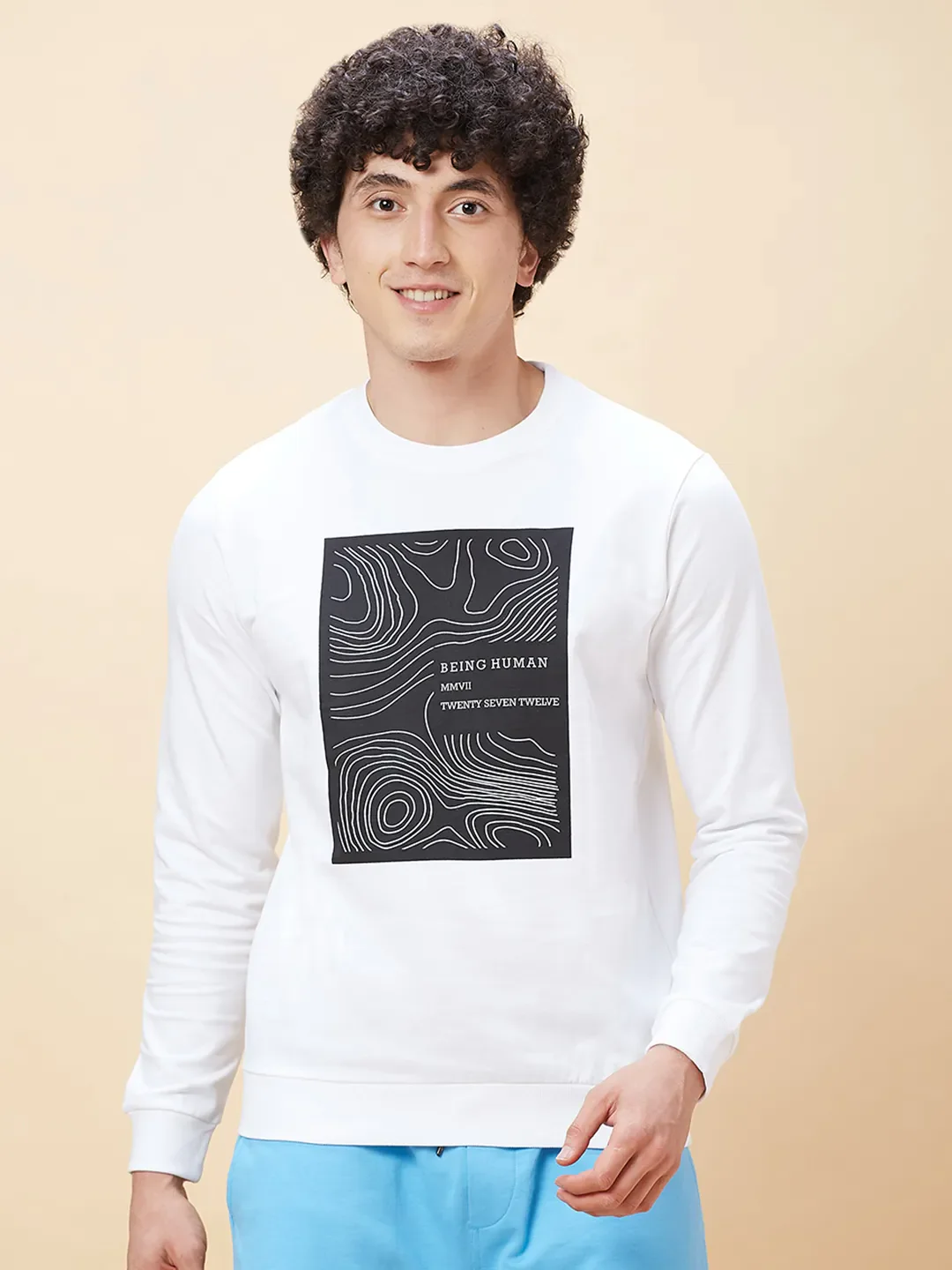 White Regular Fit Round Neck Long Sleeves Men's Sweatshirt by Being Human Clothing