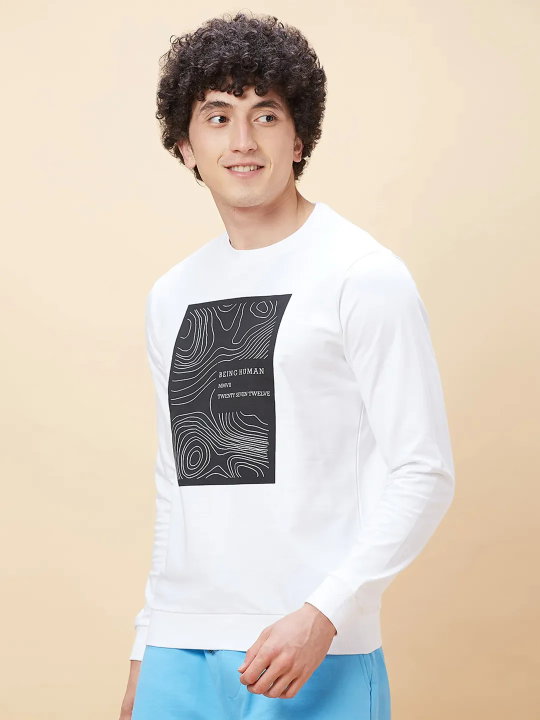White Regular Fit Round Neck Long Sleeves Men's Sweatshirt by Being Human Clothing - Image 4