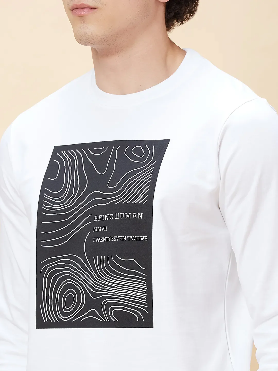 White Regular Fit Round Neck Long Sleeves Men's Sweatshirt by Being Human Clothing - Image 5