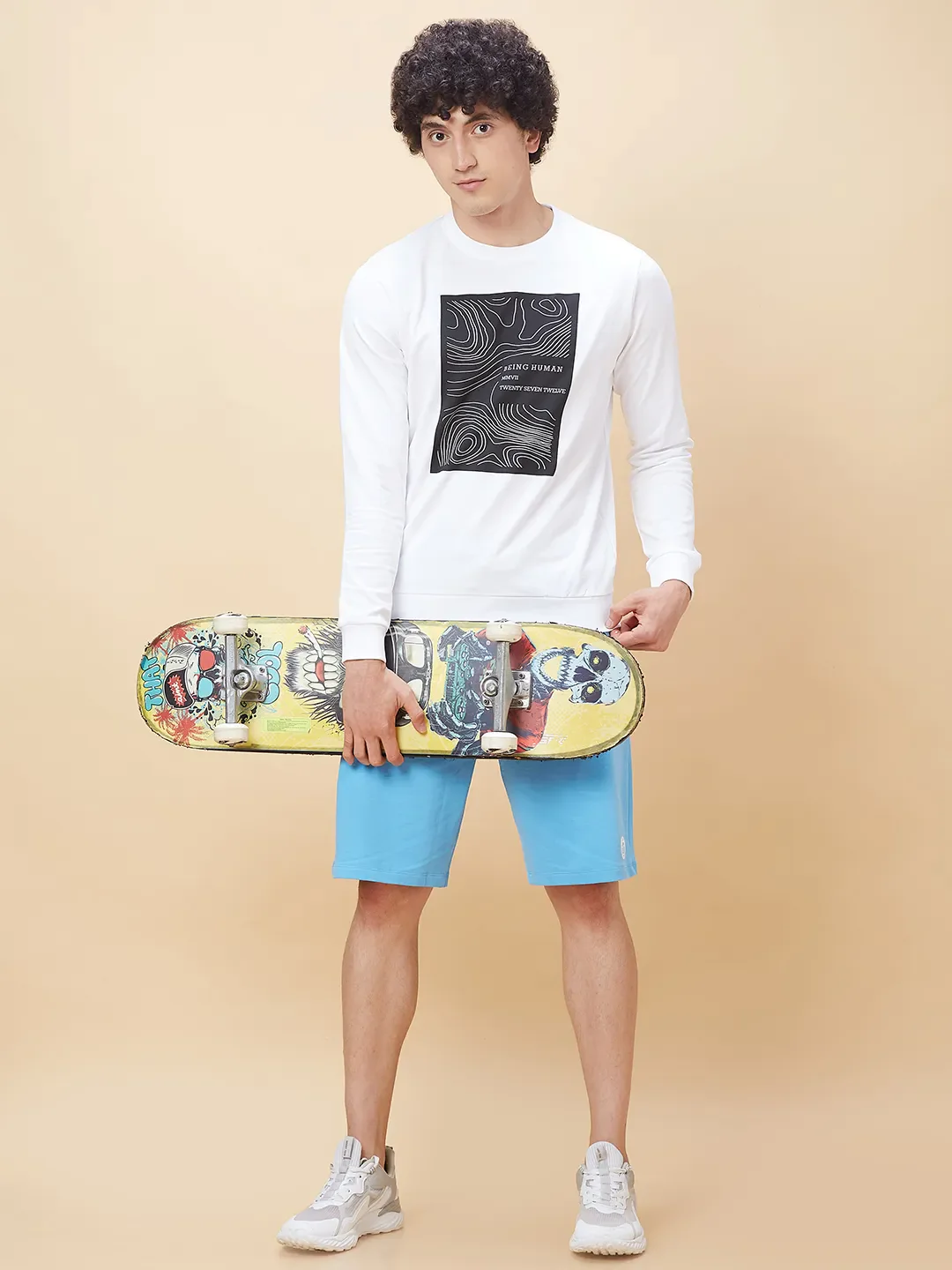 White Regular Fit Round Neck Long Sleeves Men's Sweatshirt by Being Human Clothing - Image 6