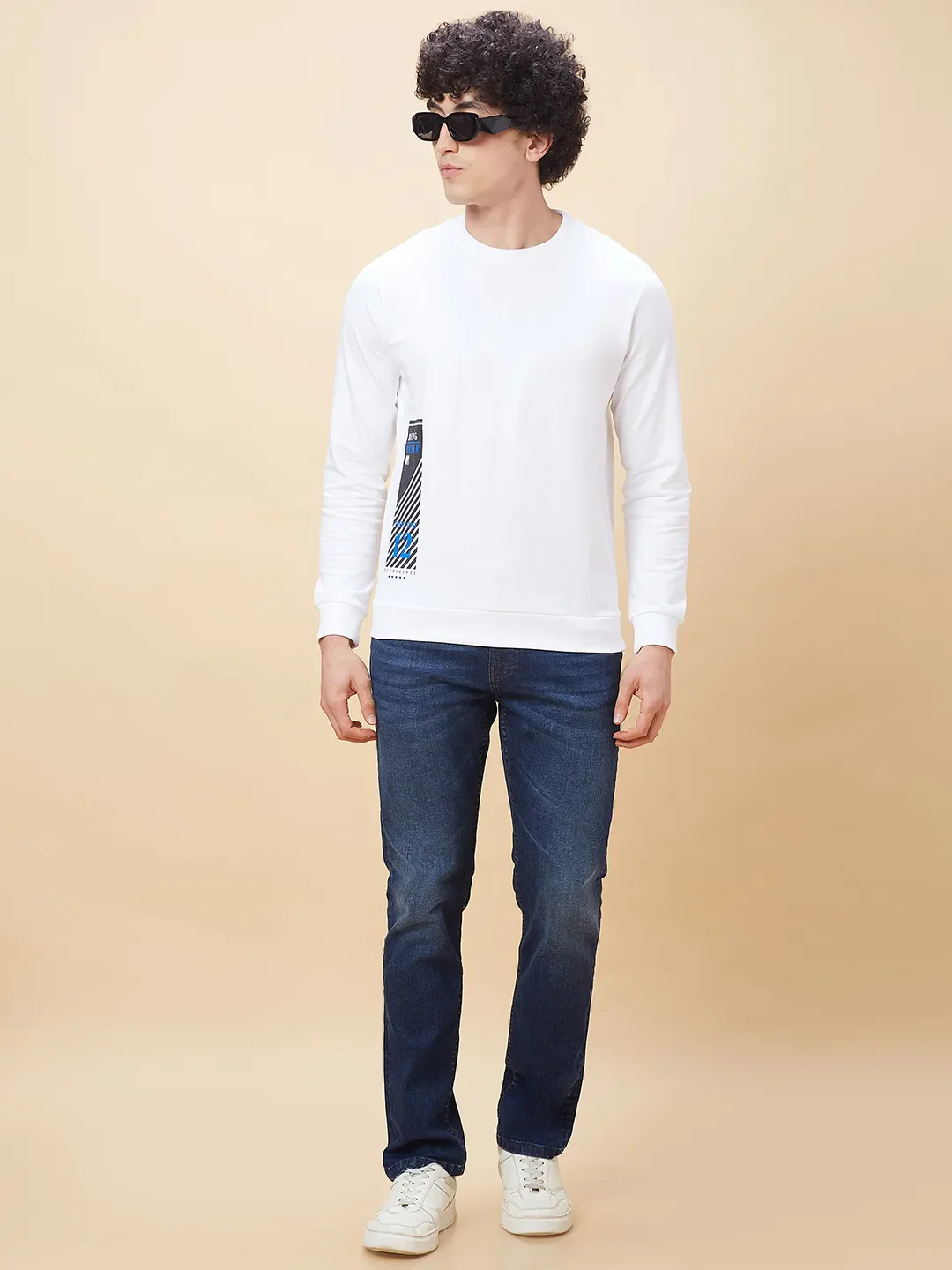 White Regular Fit Round Neck Long Sleeves Men's Sweatshirt by Being Human Clothing - Image 6