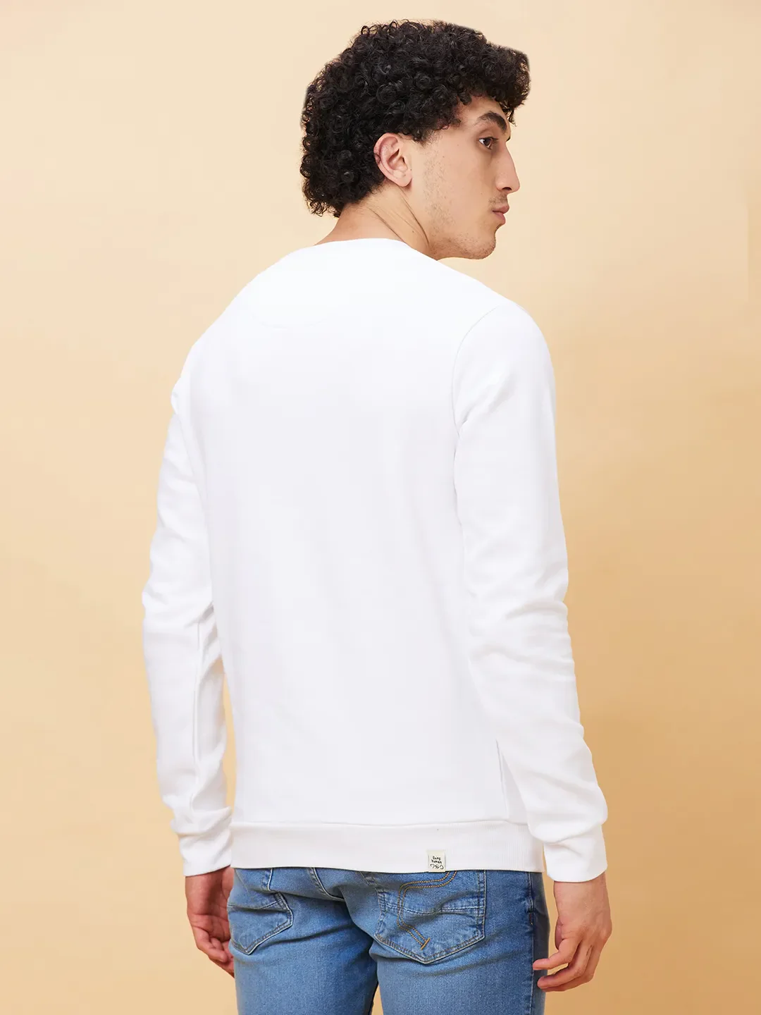 White Regular Fit Round Neck Long Sleeves Men's Sweatshirt by Being Human Clothing - Image 3