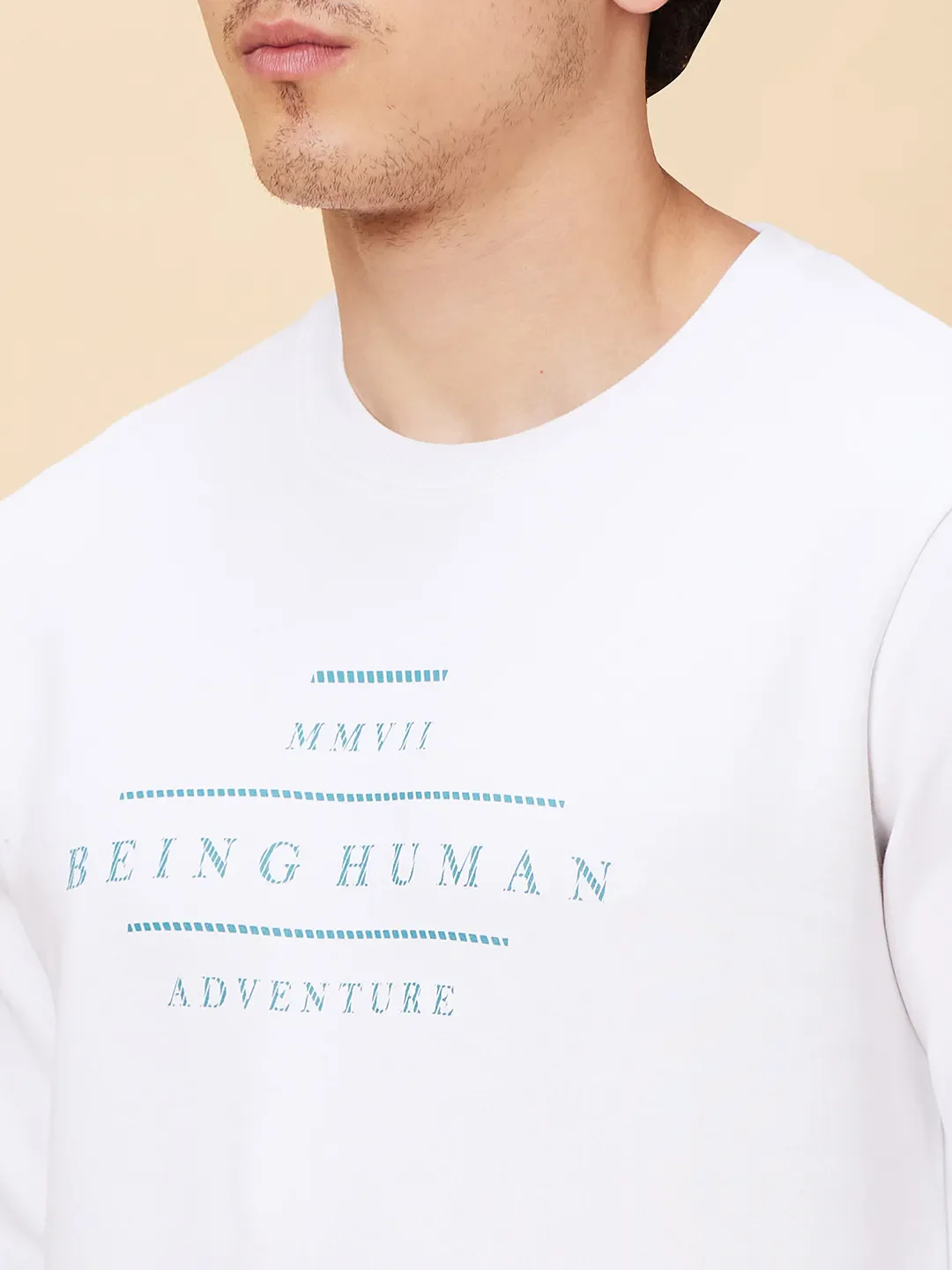 White Regular Fit Round Neck Long Sleeves Men's Sweatshirt by Being Human Clothing - Image 5