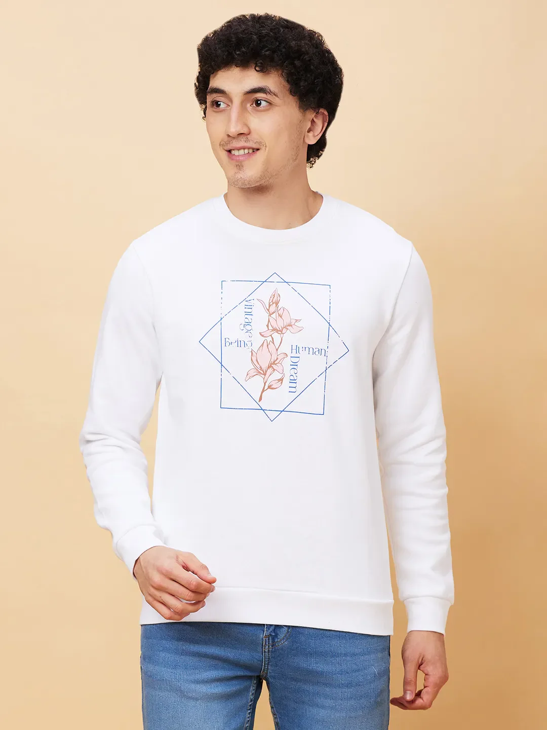 White Regular Fit Round Neck Long Sleeves Men's Sweatshirt by Being Human Clothing