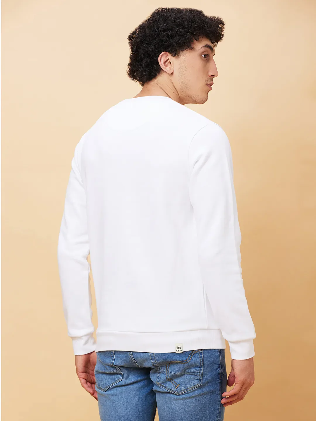 White Regular Fit Round Neck Long Sleeves Men's Sweatshirt by Being Human Clothing - Image 3