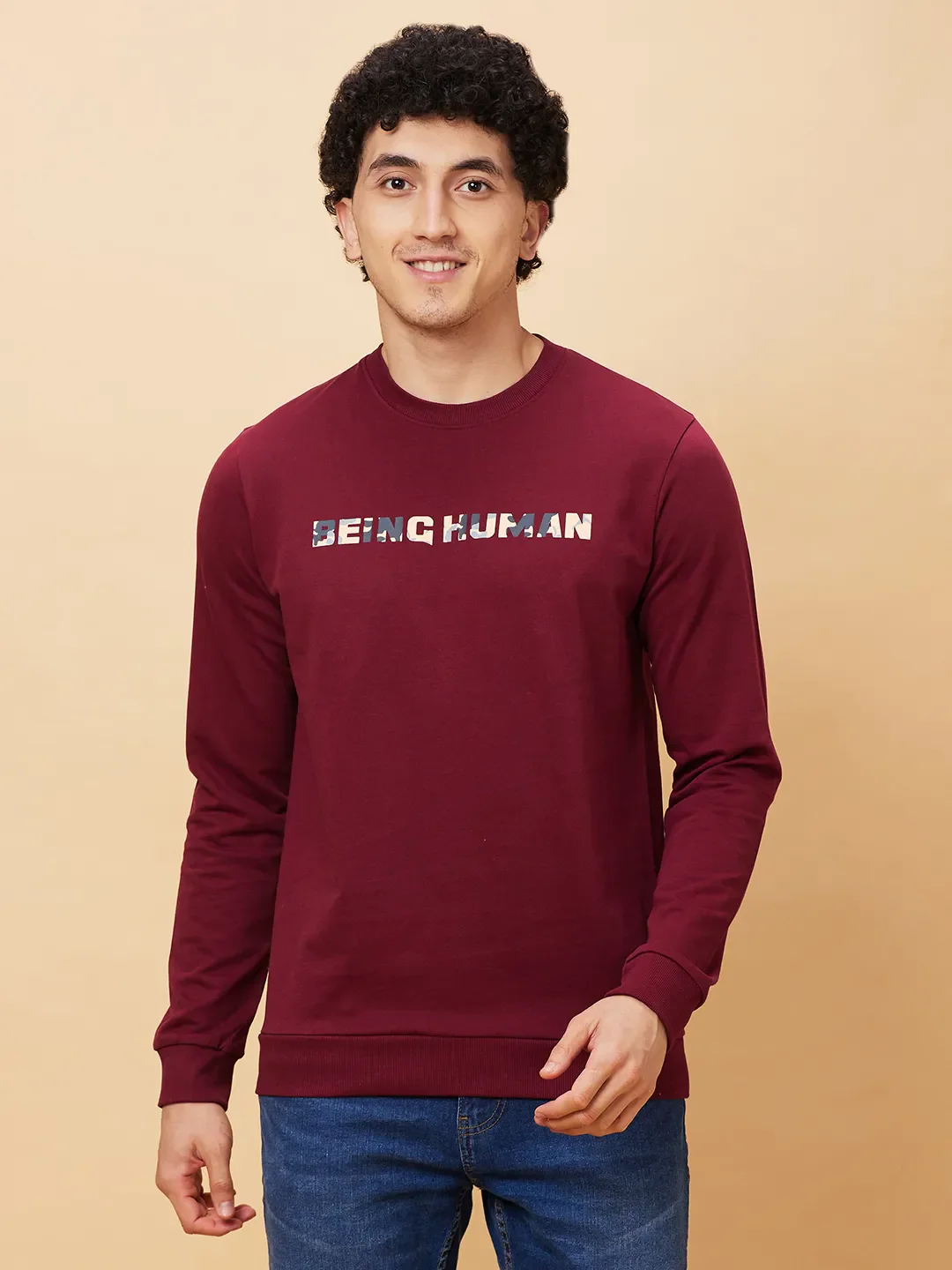 Red Regular Fit Round Neck Long Sleeves Men's Sweatshirt by Being Human Clothing