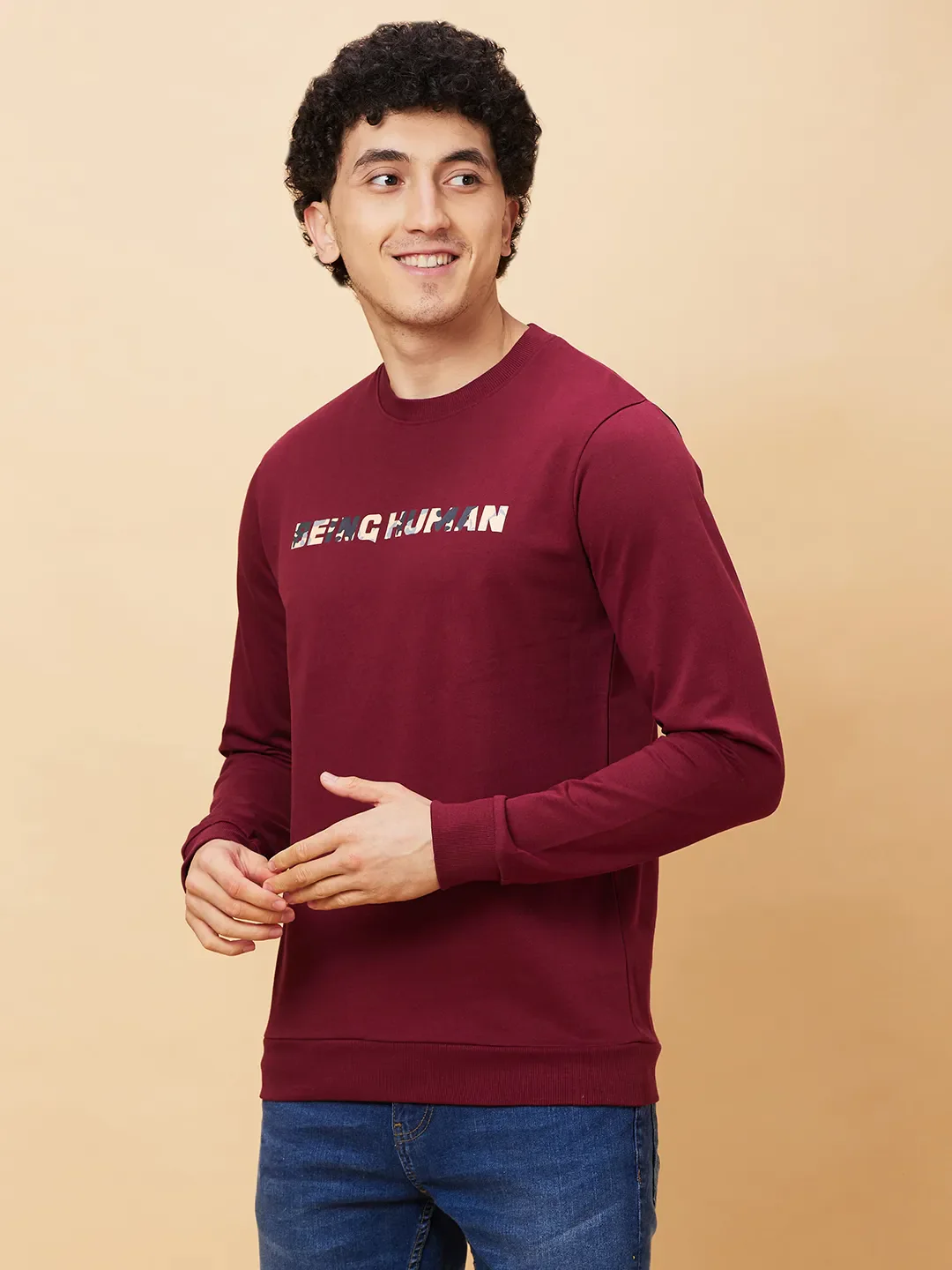 Red Regular Fit Round Neck Long Sleeves Men's Sweatshirt by Being Human Clothing - Image 4