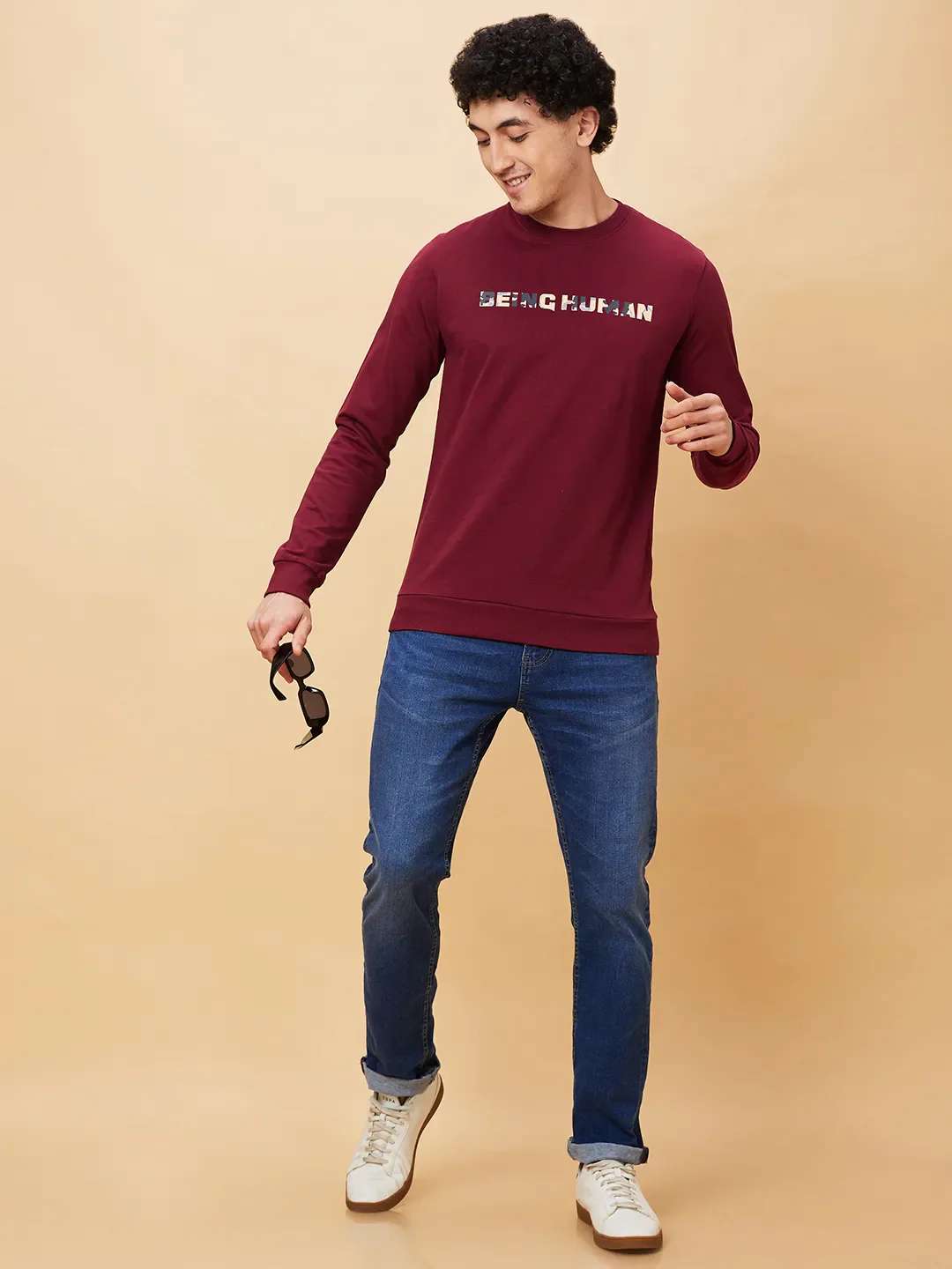 Red Regular Fit Round Neck Long Sleeves Men's Sweatshirt by Being Human Clothing - Image 6