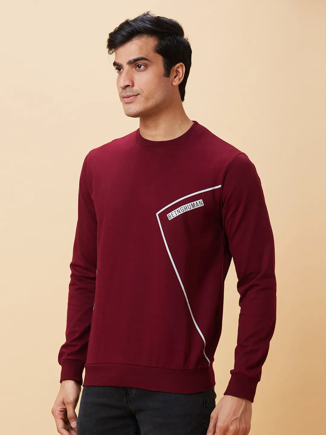 Red Regular Fit Round Neck Long Sleeves Men's Sweatshirt by Being Human Clothing - Image 3