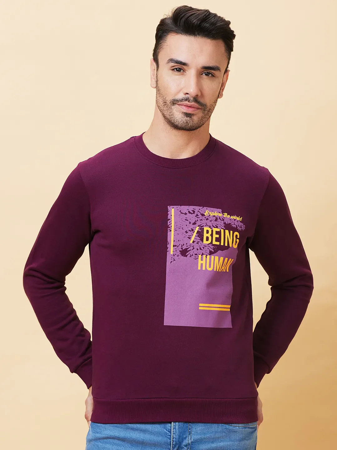 Red Regular Fit Round Neck Long Sleeves Men's Sweatshirt by Being Human Clothing