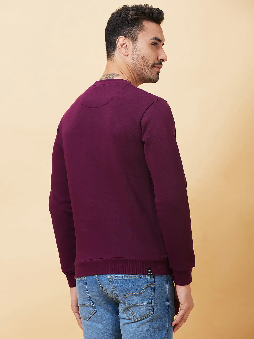 Red Regular Fit Round Neck Long Sleeves Men's Sweatshirt by Being Human Clothing - Image 3