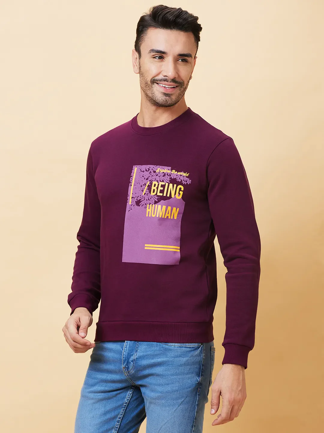 Red Regular Fit Round Neck Long Sleeves Men's Sweatshirt by Being Human Clothing - Image 4