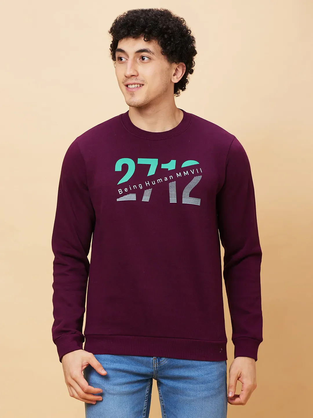 Red Regular Fit Round Neck Long Sleeves Men's Sweatshirt by Being Human Clothing