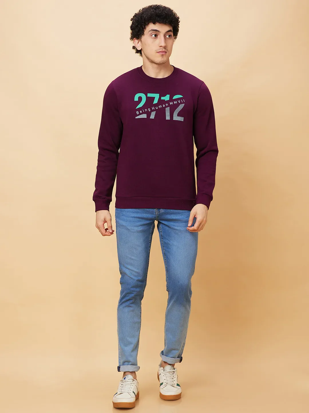Red Regular Fit Round Neck Long Sleeves Men's Sweatshirt by Being Human Clothing - Image 2